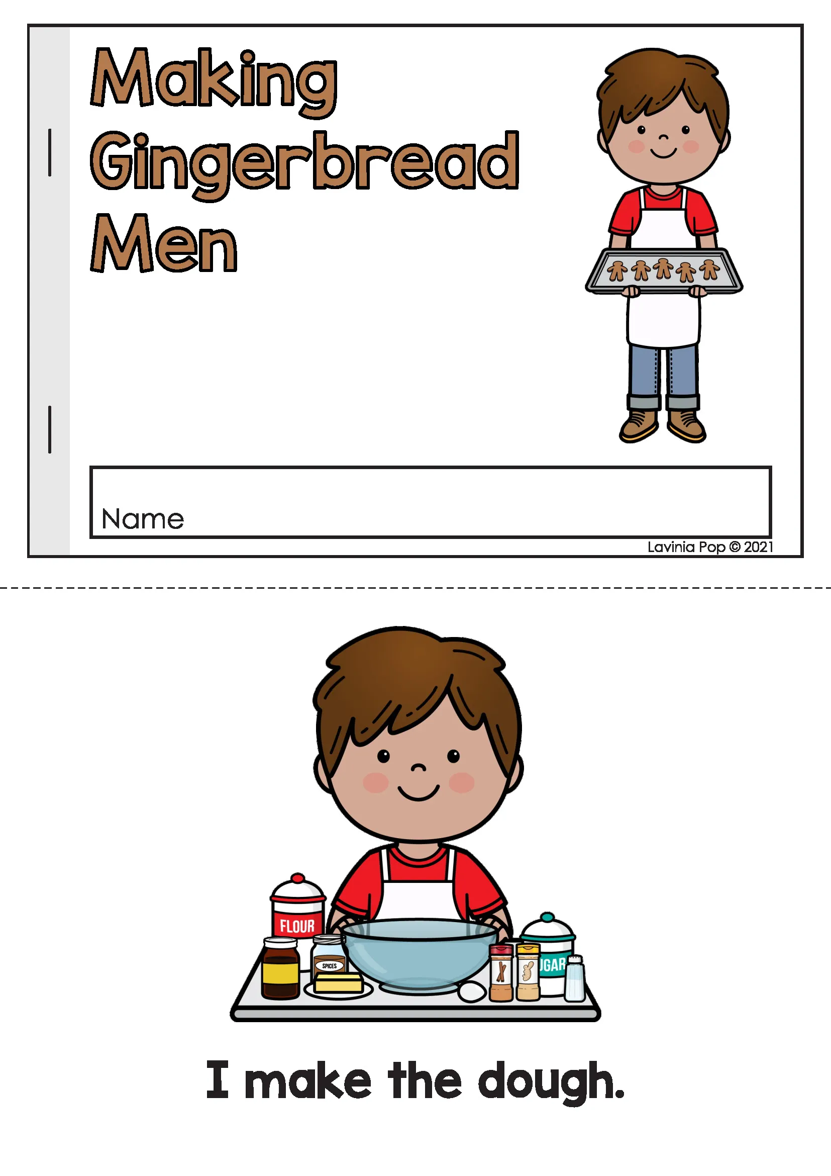 Gingerbread Preschool Worksheets Emergent Reader Making Gingerbread Men Gingerbread preschool worksheets emergent reader cover and first page titled Making Gingerbread Men with simple sentence I make the dough