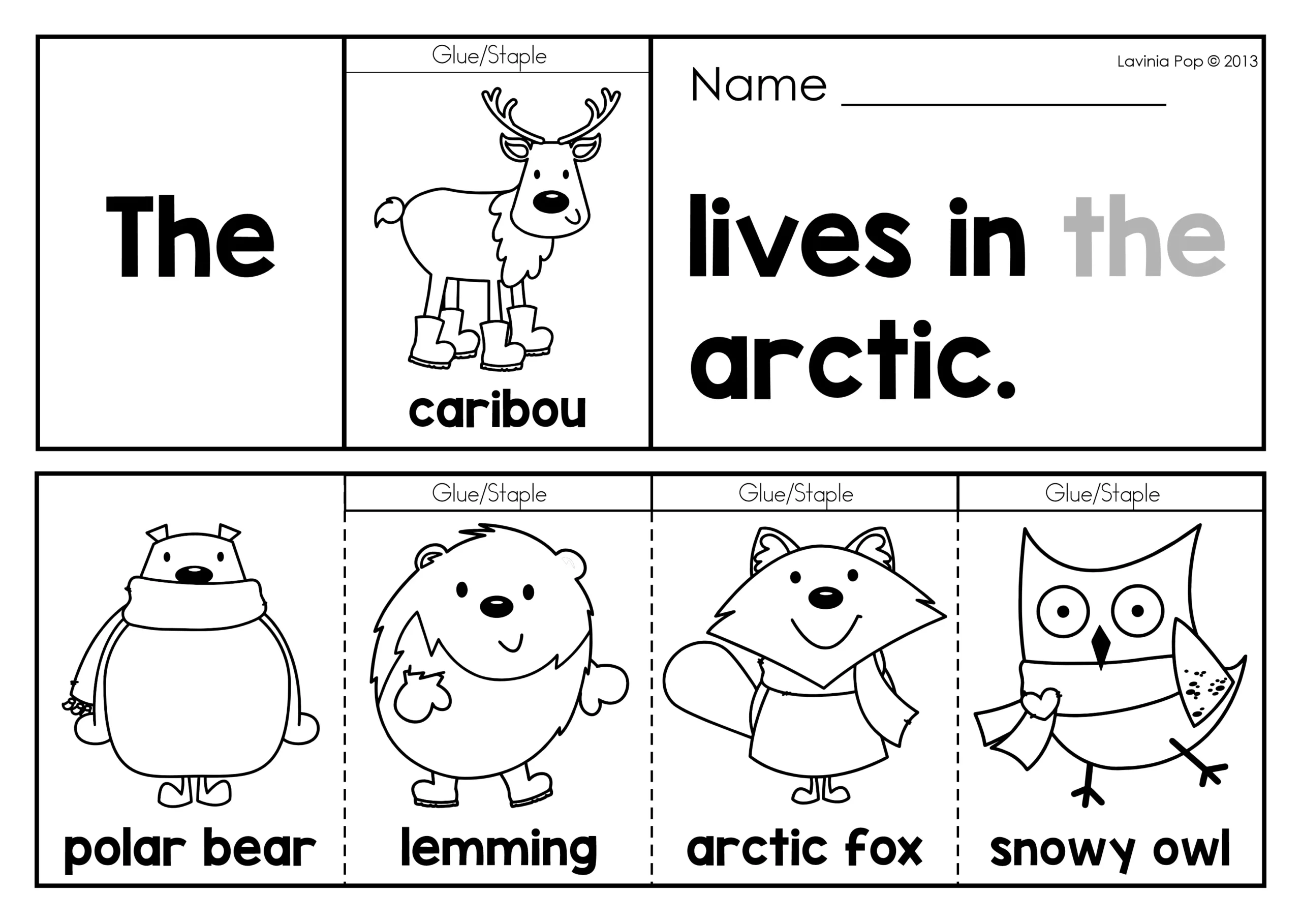 Winter Sight Word Fluency Flip Books Arctic Animals Black and White Winter Sight Word Fluency Flip Books arctic animals flip book with sentence reading and picture word pages in black and white