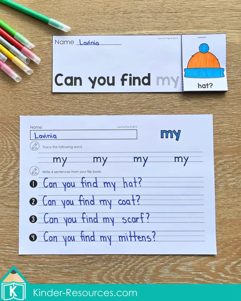 Winter Sight Word Fluency Flip Books can you find my flip book with winter clothing vocabulary and sight word writing practice