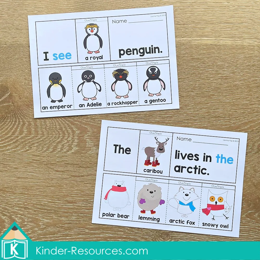 Winter Sight Word Fluency Flip Books penguins and arctic animals flip books for sentence reading and sight word practice