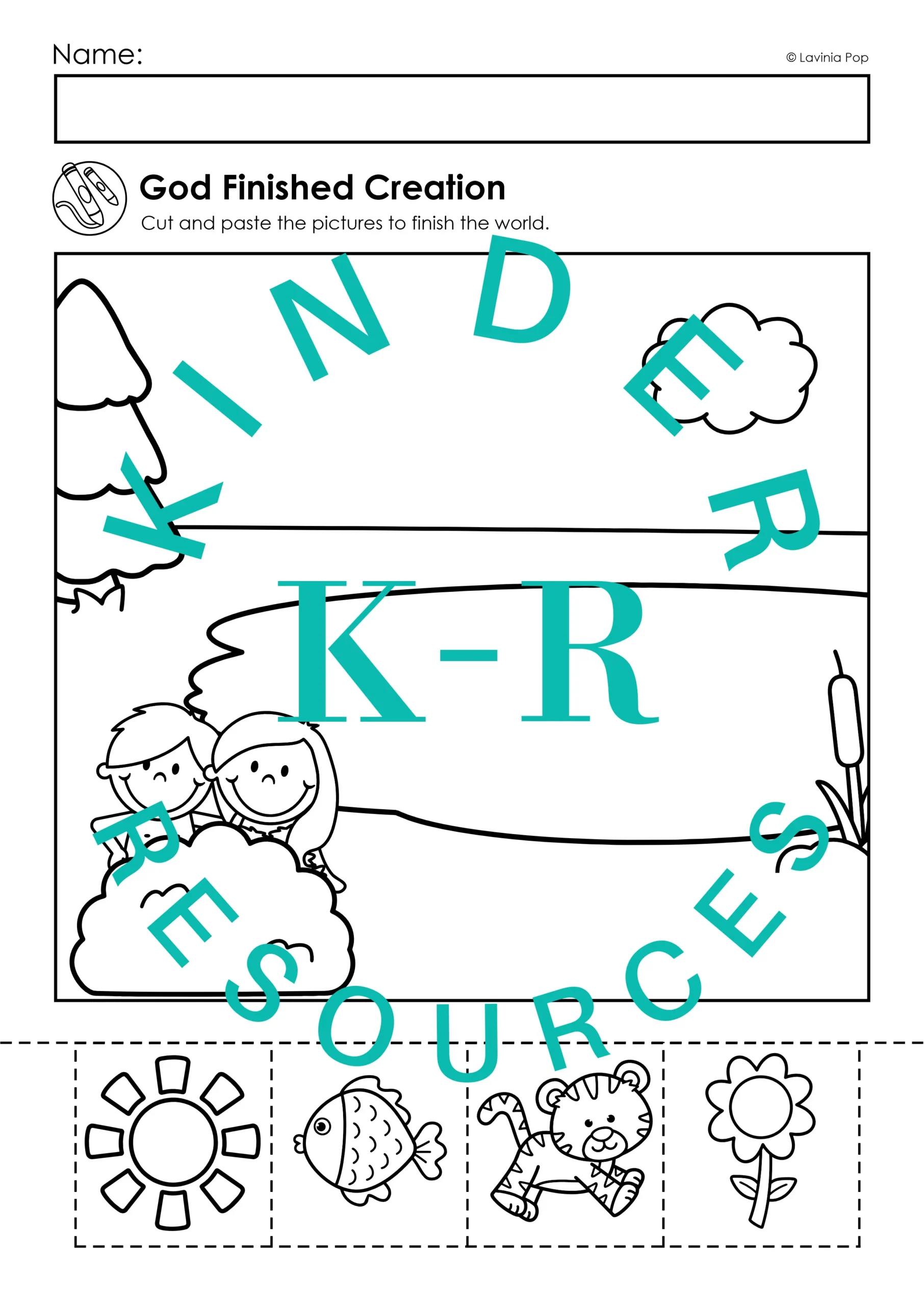 Creation Day 7 Preschool Bible Lesson God Rested still working or finished cut and paste worksheet for preschool children Creation Day 7 Preschool Bible Lesson God Rested black and white cut and paste coloring page where children finish the Creation scene