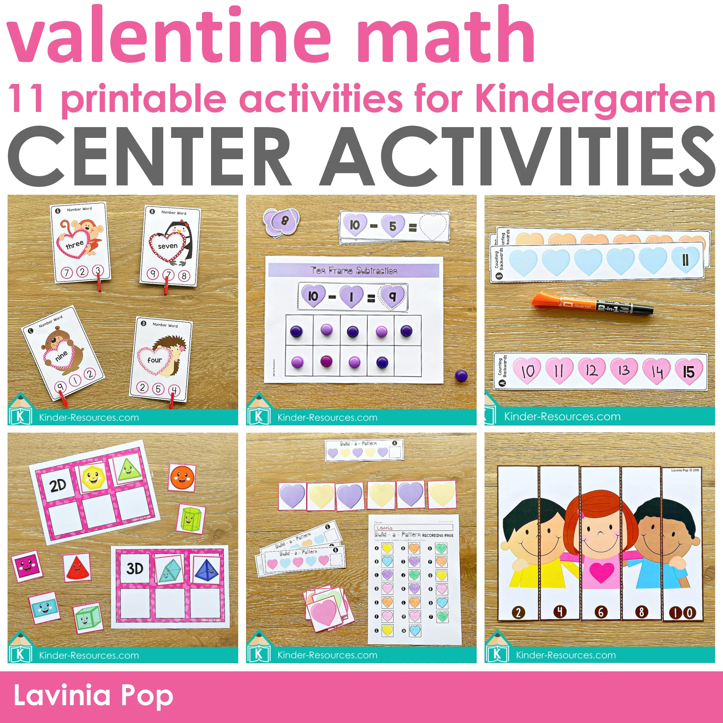 Valentine’s Day Math Centers for Kindergarten Printable Activities Valentine’s Day Math Centers for Kindergarten with number matching, ten frame addition and subtraction, patterns, shapes, counting, and hands on February math activities
