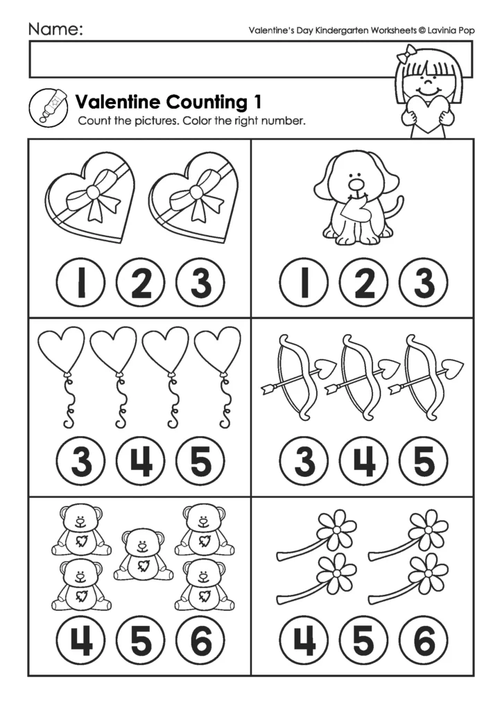 Valentine’s Day Kindergarten Worksheets and Activities counting worksheet for kindergarten