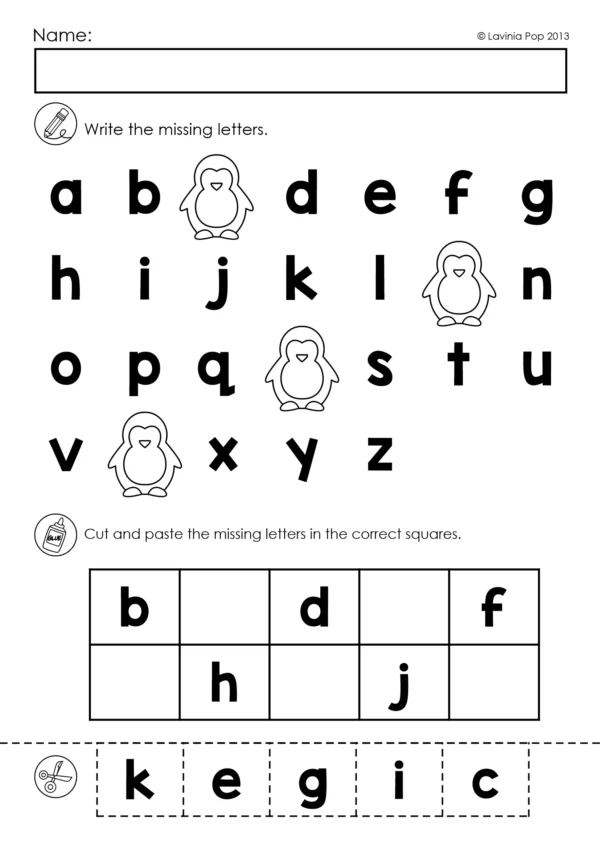 Winter Alphabet Cut and Paste Worksheets