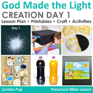 God Made the Light preschool Bible lesson with sensory bottles, object lesson, and light craft activities