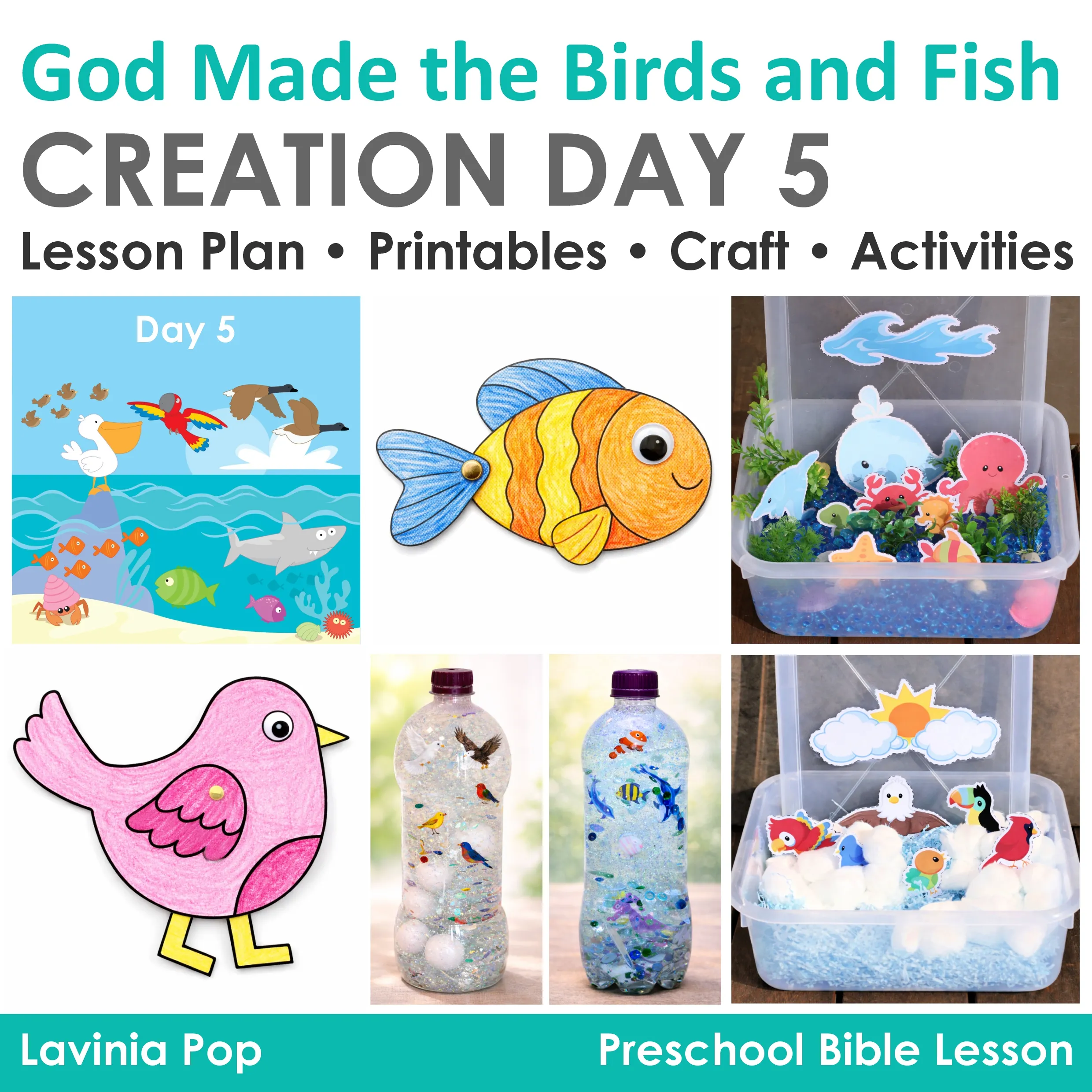 God Made the Birds and Fish Creation Day 5 Preschool Bible Lesson God Made the Birds and Fish Creation Day 5 preschool Bible lesson with craft sensory bottles and activities