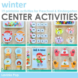 Winter Centers for Preschool Morning Tubs and Bins overview of 19 printable winter math and literacy center activities for preschool and kindergarten