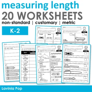 Measuring Length Worksheets Non Standard Customary Metric cover for K to 2 with 20 worksheets preview including ruler measurement and non standard cube activities