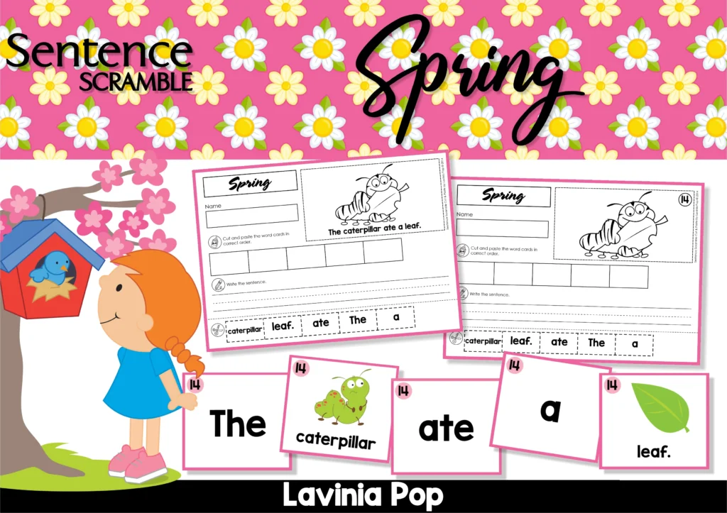 Spring Sentence Scramble Activity with Worksheets