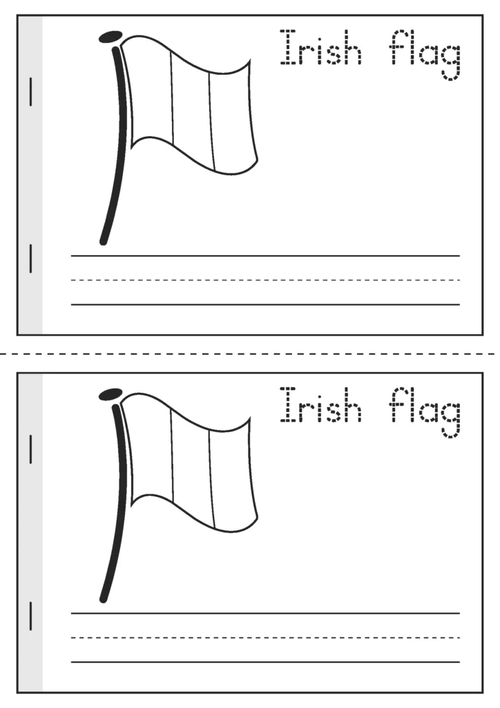 St. Patrick’s Day Vocabulary Booklet Irish flag trace and write worksheet for March literacy centers
