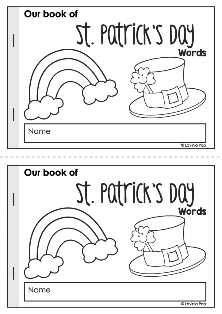 St. Patrick’s Day Vocabulary Booklet printable black and white cover page with name line