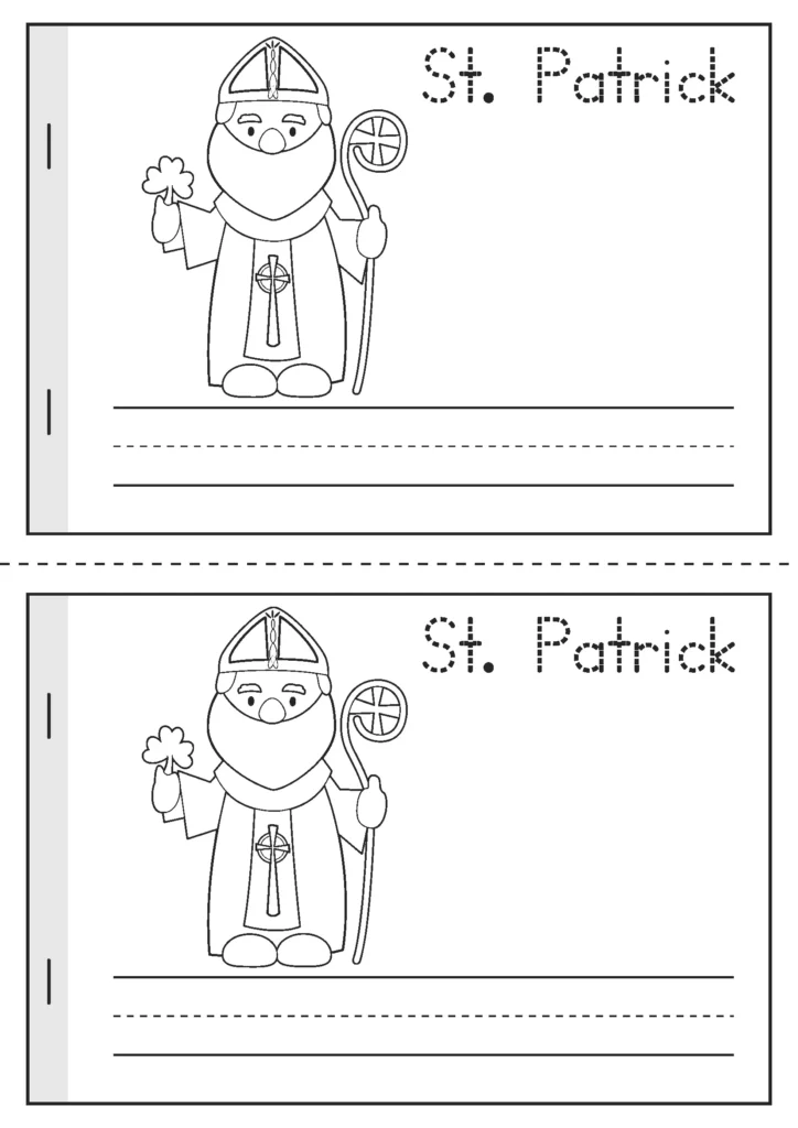 St. Patrick’s Day Vocabulary Booklet St. Patrick trace and write worksheet with handwriting practice lines