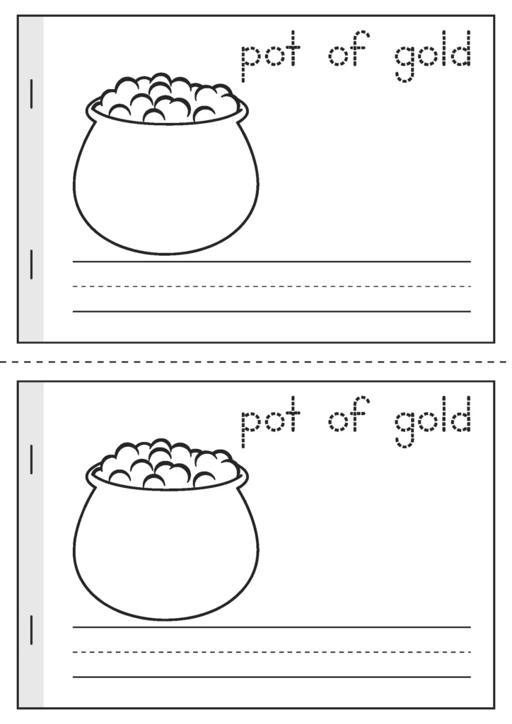 St. Patrick’s Day Vocabulary Booklet pot of gold trace and write worksheet with handwriting lines