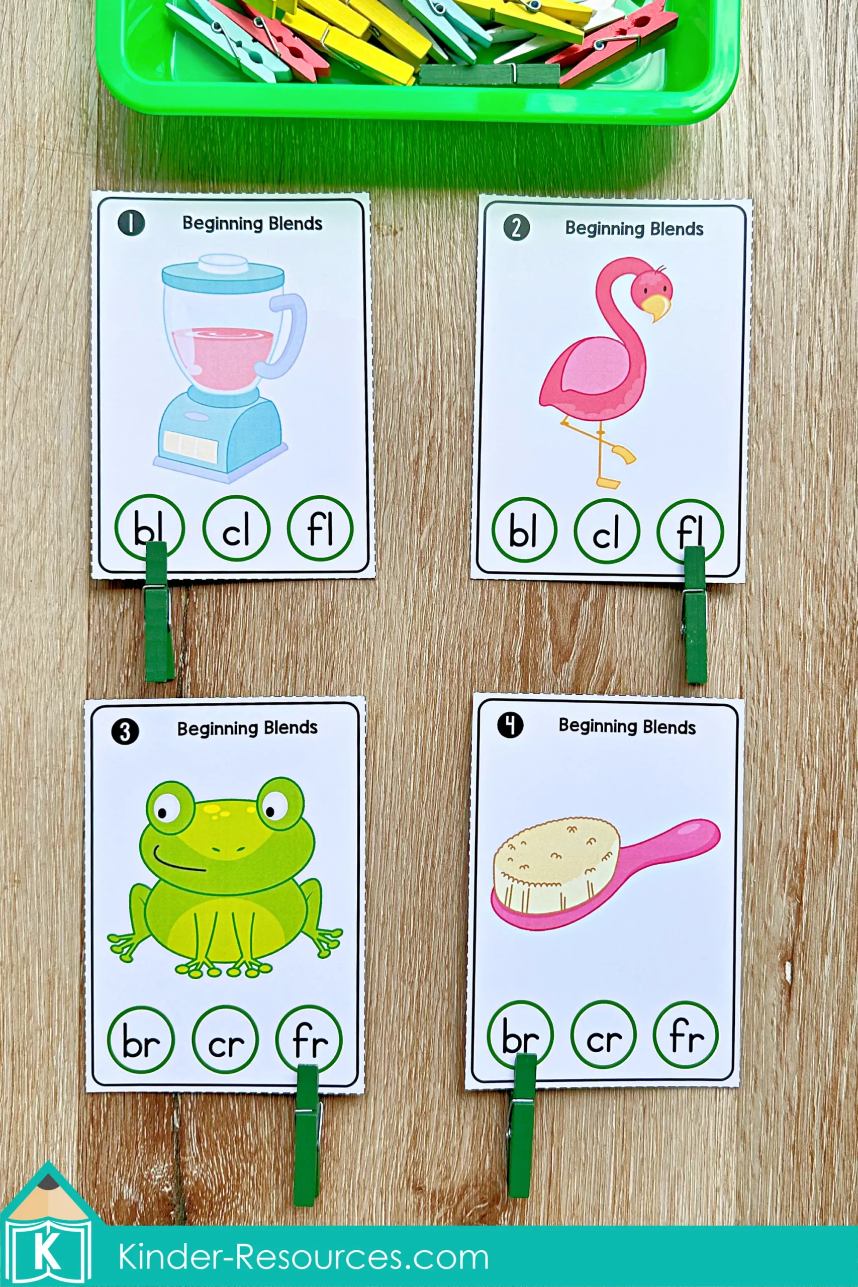 St. Patrick’s Day Beginning Blends Clip Cards Kindergarten Center St. Patrick’s Day Literacy Centers for Kindergarten March Morning Tubs beginning blends clip cards with bl, cl, fl, br, cr, and fr picture word practice.