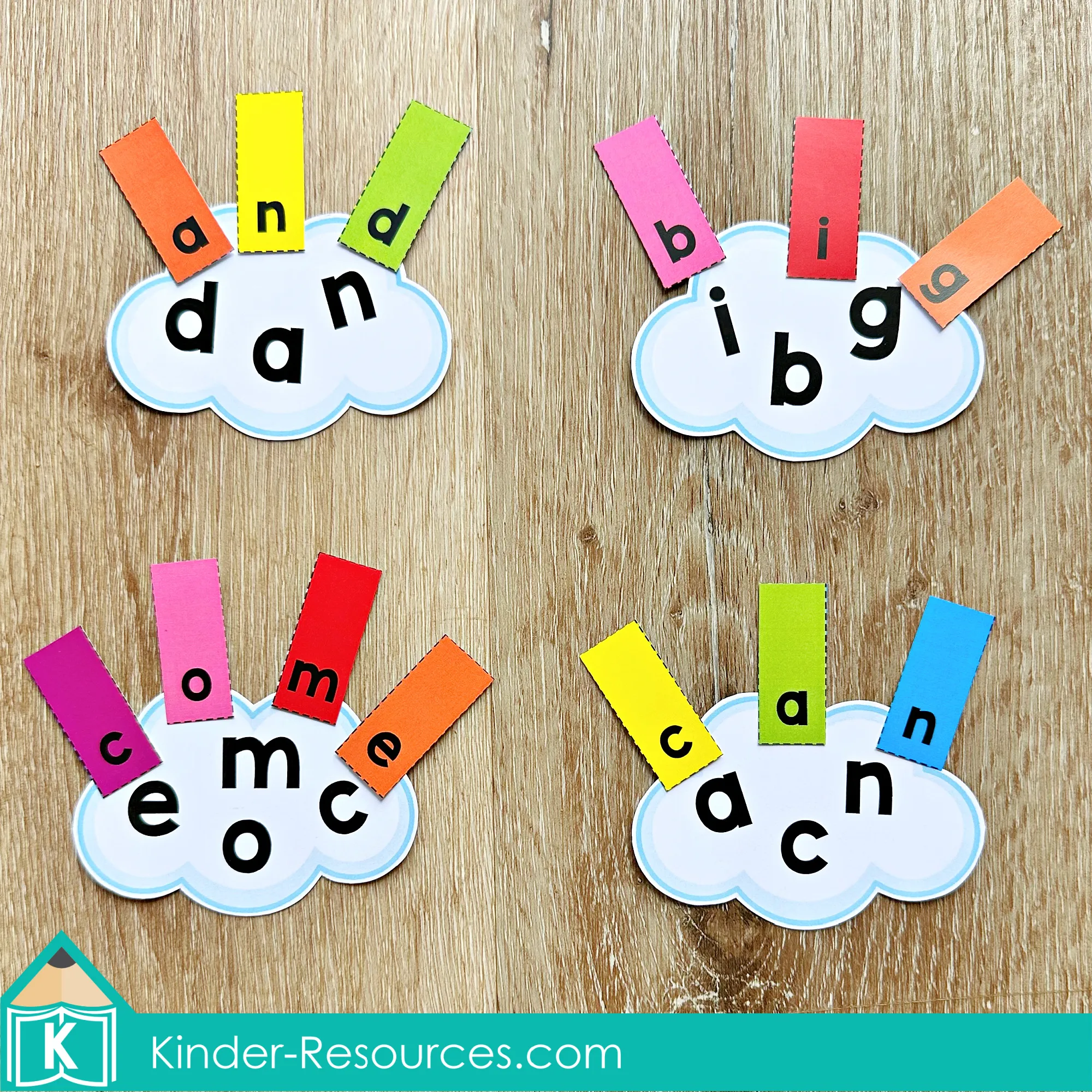 St. Patrick’s Day Build the CVC Word Center Kindergarten St. Patrick’s Day Literacy Centers for Kindergarten March Morning Tubs build the CVC word activity with letter strips forming words like dan, big, com, and can.