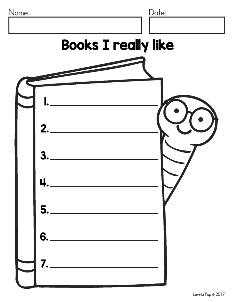 March Writing Journal Prompts list writing worksheet for students to write favorite books