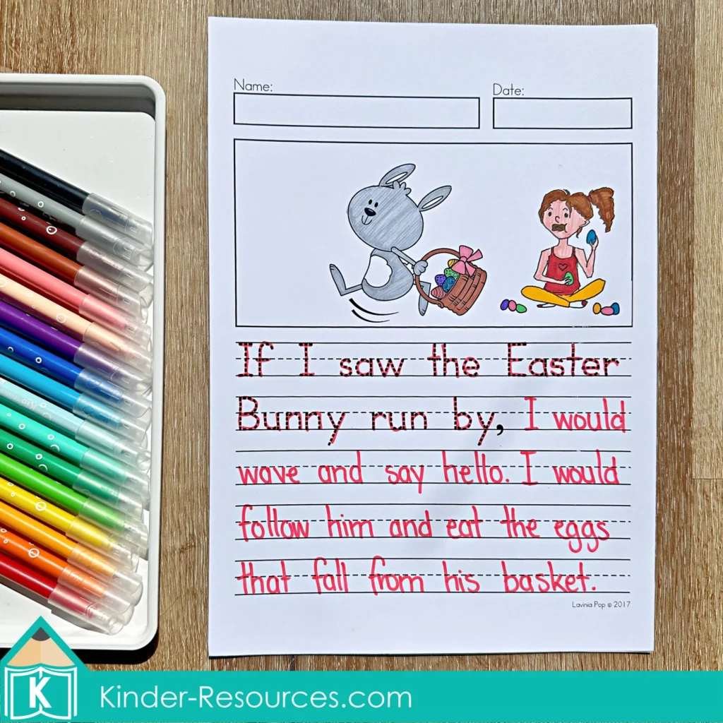 April Writing Journal Prompts narrative writing worksheet if I saw the Easter Bunny run by with student writing