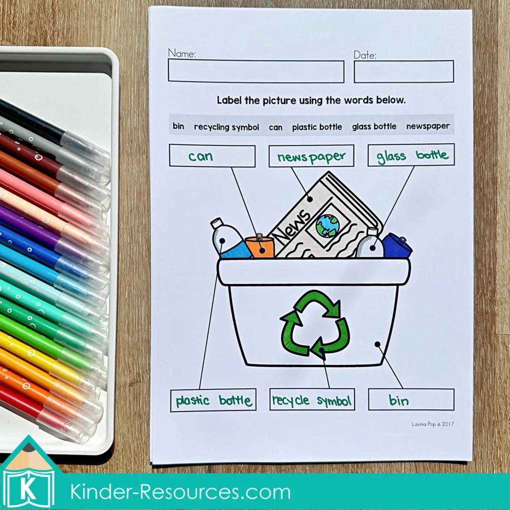 April Writing Journal Prompts Recycling Label the Picture Worksheet
