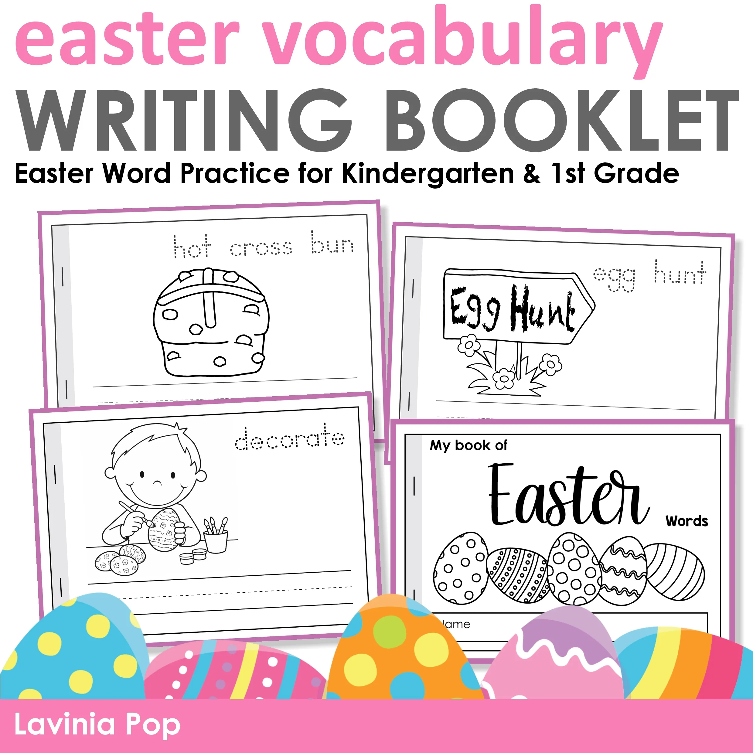 Easter Vocabulary Booklet Writing Booklet Cover Kindergarten 1st Grade Easter Vocabulary Booklet writing booklet cover with Easter word practice pages for kindergarten and first grade