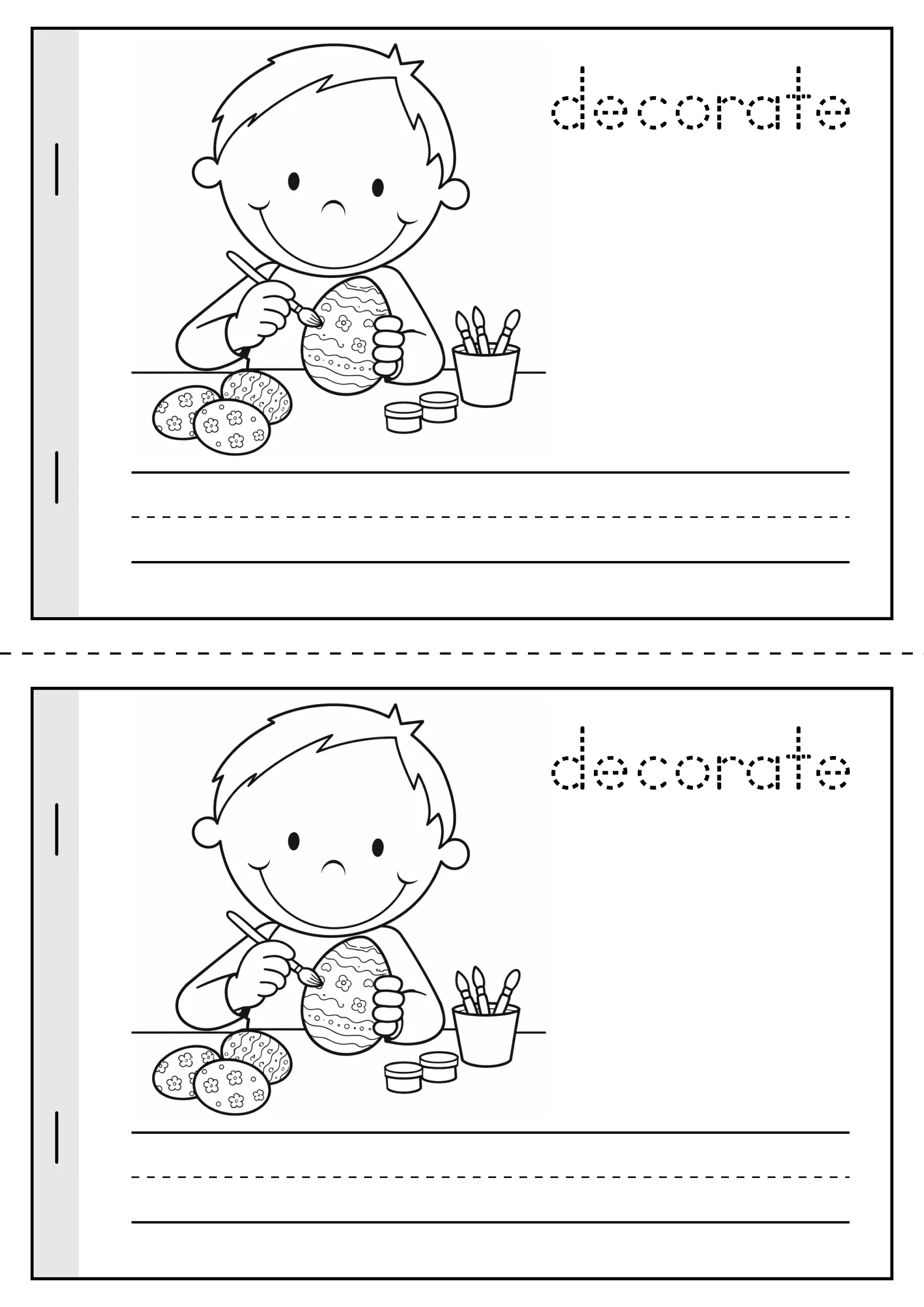 Easter Vocabulary Booklet Decorate Easter Eggs Writing Page Easter Vocabulary Booklet decorate page with child decorating eggs and writing lines for sentence or paragraph writing