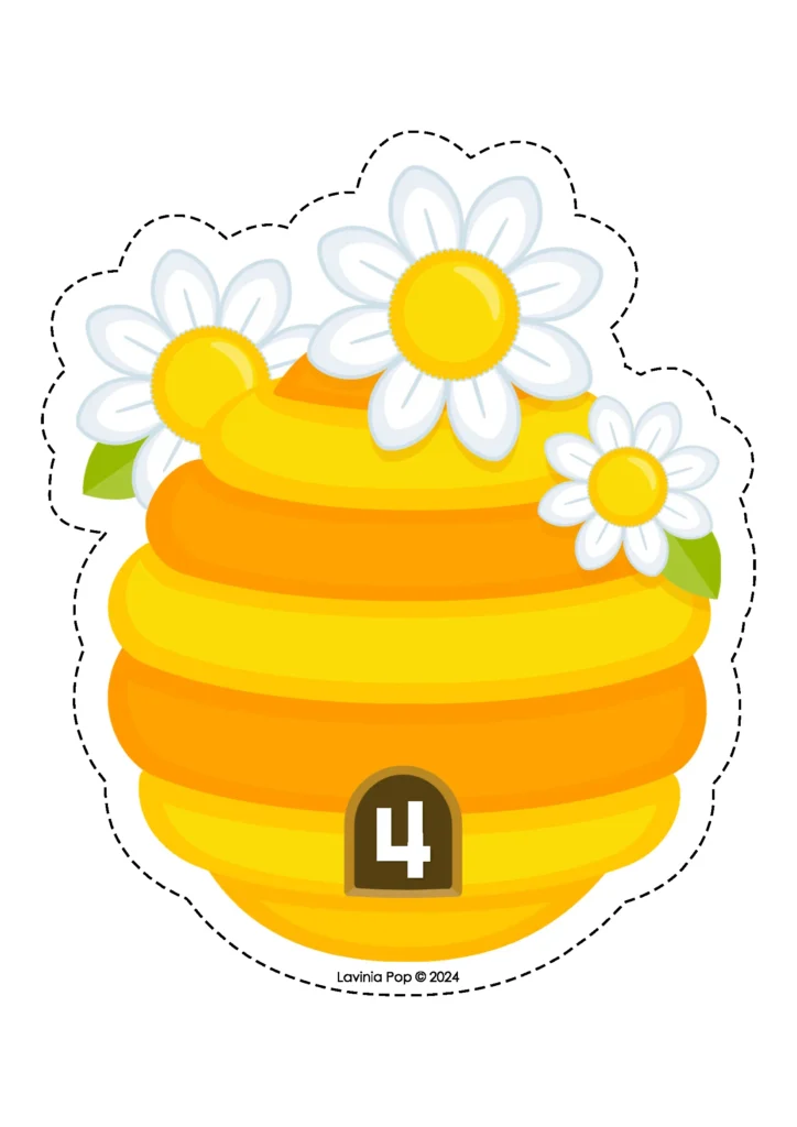 Bee number sense activity where preschool children match different representations of numbers in a bug themed math center.