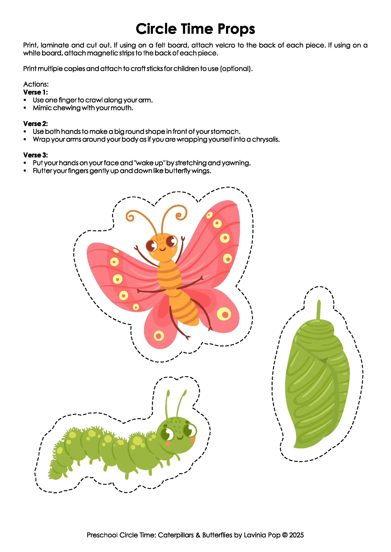 Caterpillars and Butterflies Preschool Circle Time Activities Caterpillar Chrysalis Butterfly Circle Time Props Caterpillars and Butterflies Preschool Circle Time Activities printable caterpillar chrysalis and butterfly props for circle time song and movement activity
