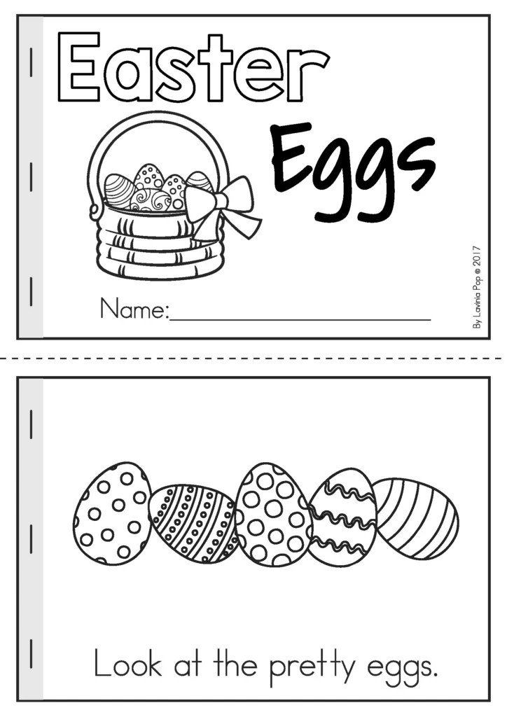 Easter Preschool Worksheets and Activities No Prep emergent reader black and white Easter eggs booklet page