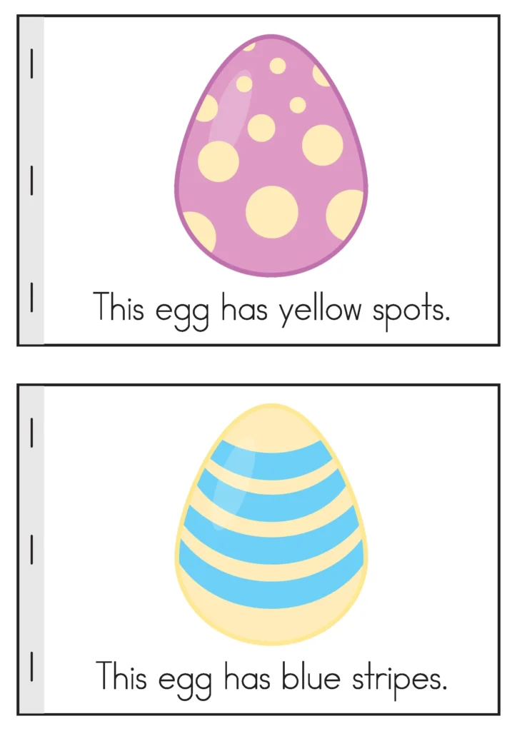 Easter Preschool Worksheets and Activities No Prep emergent reader color page Easter eggs sentence reading