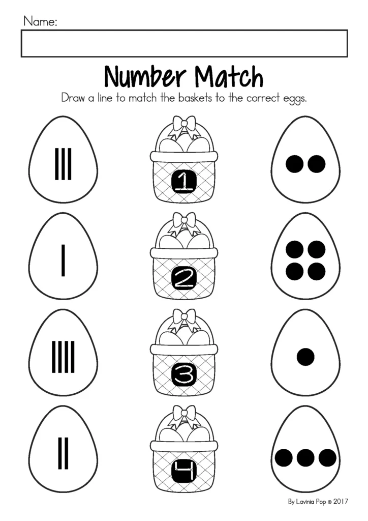 Easter Preschool Worksheets and Activities No Prep number match counting eggs worksheet