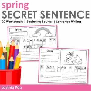 Spring Secret Sentences Beginning Sounds Worksheets kindergarten phonics decoding activity and sentence writing practice