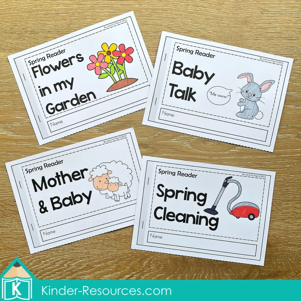 Spring emergent readers for kindergarten printable mini books including flowers in my garden baby talk mother and baby and spring cleaning