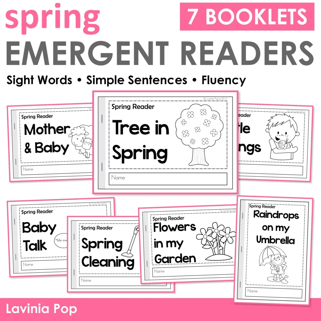 Spring Emergent Readers printable reading booklets for kindergarten sight words simple sentences and fluency