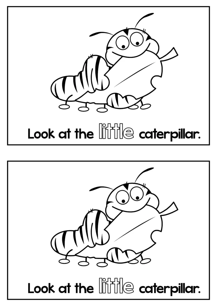 Spring Emergent Readers simple sentence page look at the little caterpillar sight word reading practice