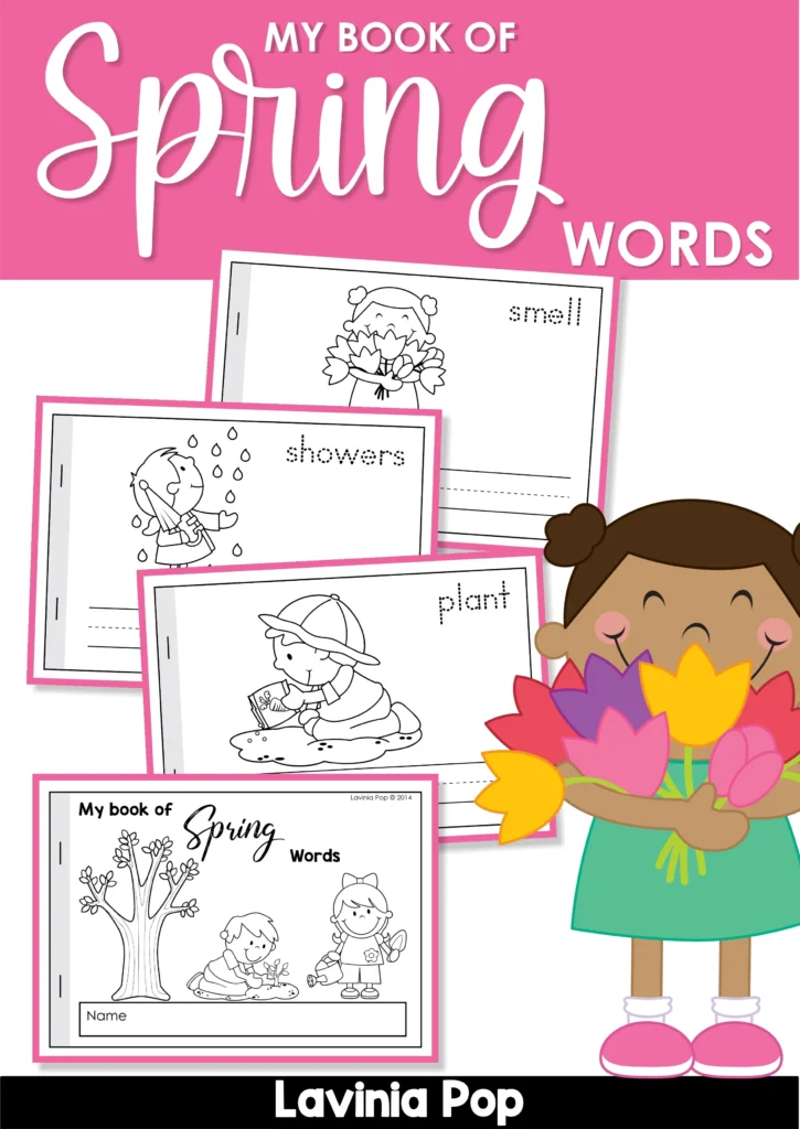 Spring Vocabulary Booklet printable trace and write spring words booklet pages for kindergarten literacy centers