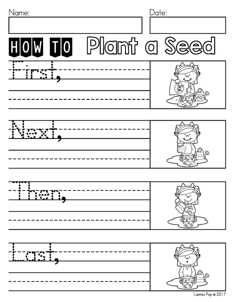 April Writing Journal Prompts procedural writing worksheet how to plant a seed with sequencing steps first next then last