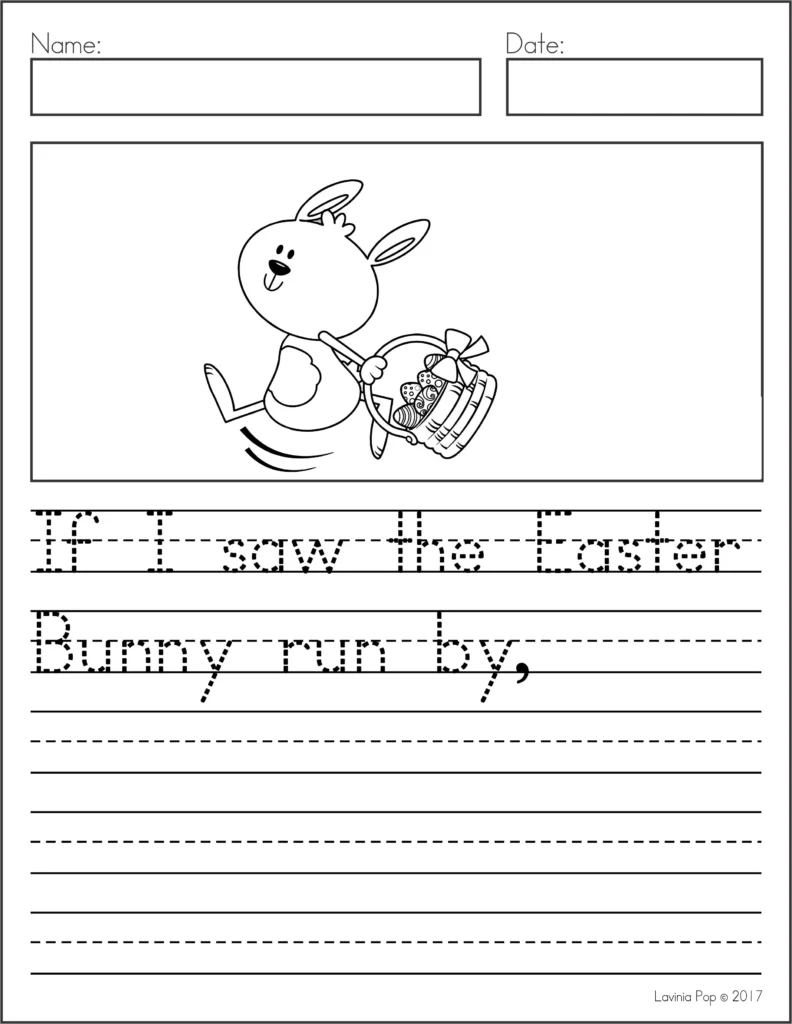 April Writing Journal Prompts Easter bunny writing worksheet If I saw the Easter Bunny run by sentence writing activity first grade