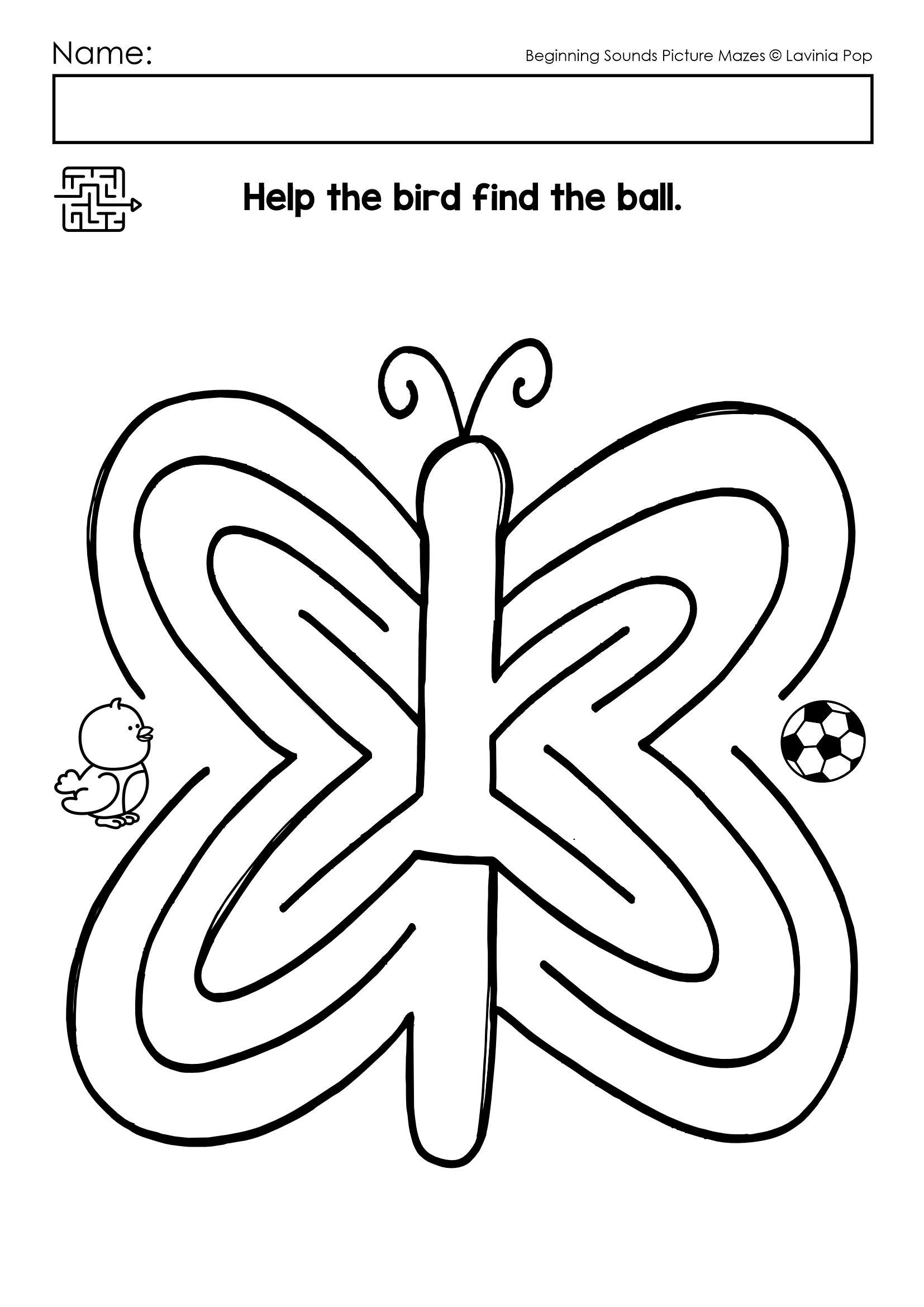 Beginning Sounds Picture Mazes Butterfly Maze Activity Beginning sounds picture mazes butterfly maze for preschool and kindergarten fine motor tracing activity