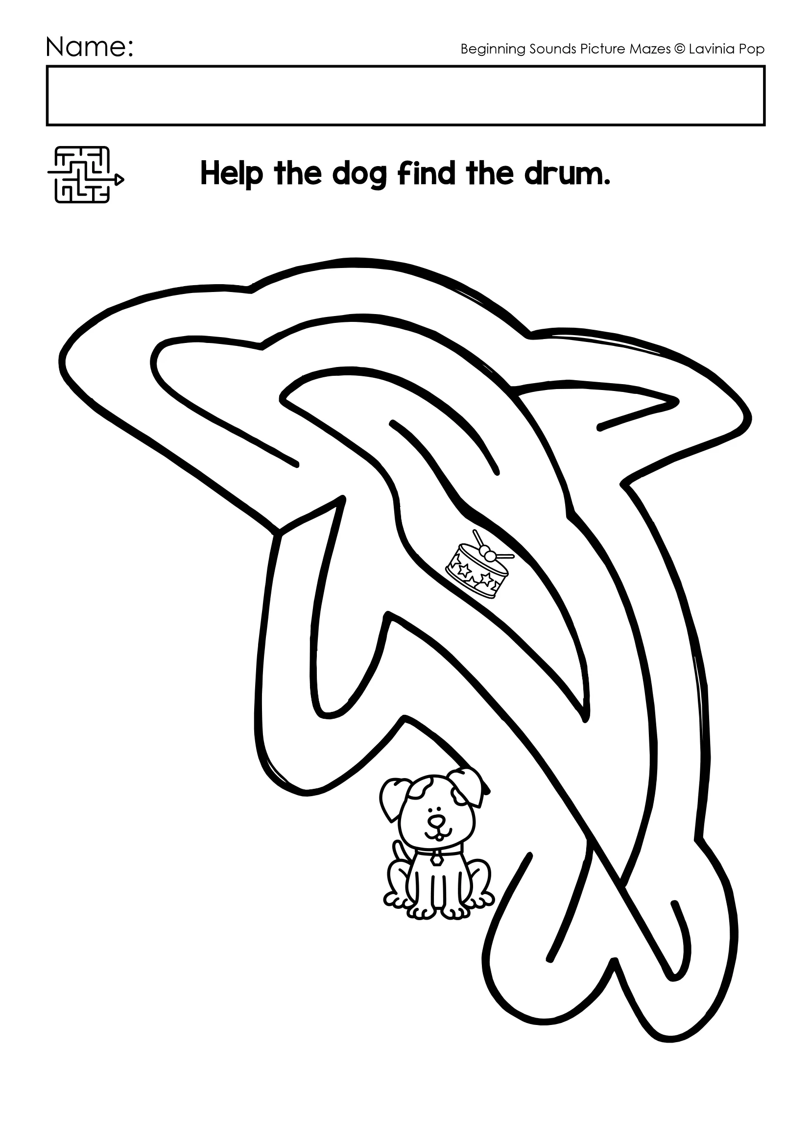 Beginning Sounds Picture Mazes Dolphin Letter D Maze beginning sounds picture mazes letter d maze with dog and drum for preschool phonics practice