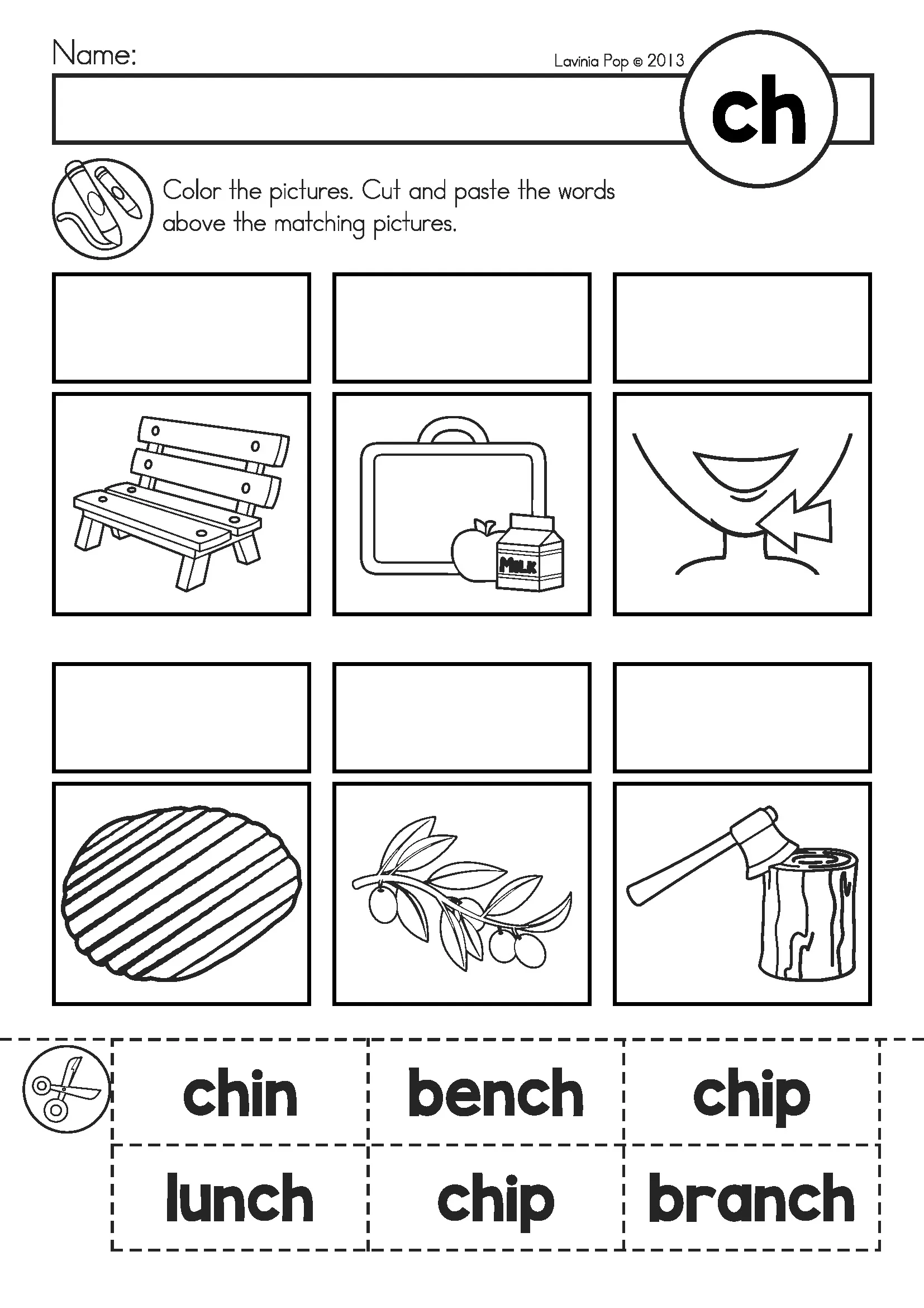CH Digraph Worksheets and Activities Cut and Paste Worksheet CH Digraph Worksheets and Activities cut and paste worksheet matching pictures to ch words like chin bench chip lunch branch
