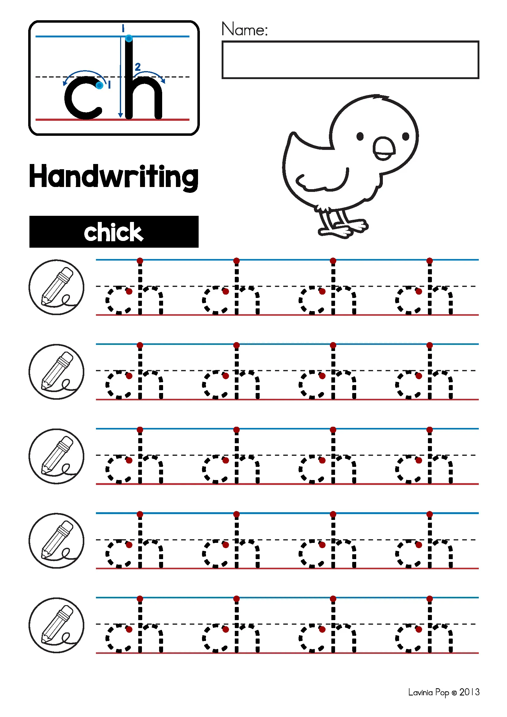 CH Digraph Worksheets and Activities Handwriting Tracing Worksheet CH Digraph Worksheets and Activities handwriting tracing worksheet practicing ch letters and the word chick for early writing skills