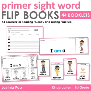Primer Sight Words Flip Books set with 44 booklets for reading fluency and writing practice for Kindergarten and First Grade