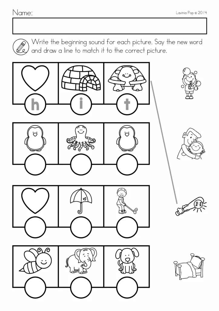 Summer Review Kindergarten Worksheets beginning sound word matching worksheet making CVC words and matching to picture clues