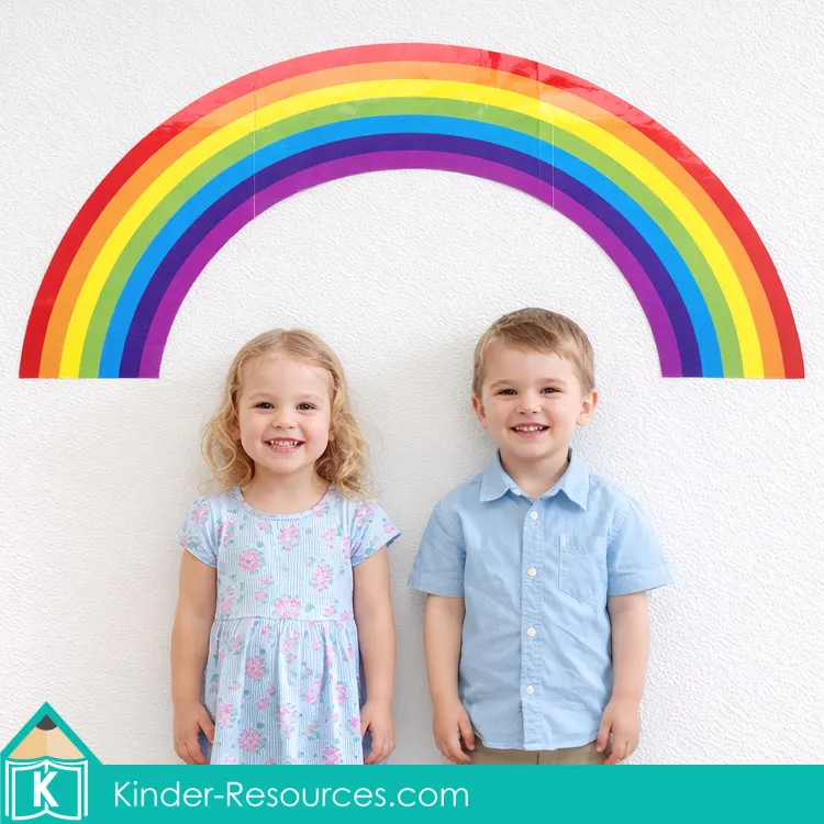 God Keeps His Promises Noah’s Ark Lesson Rainbow Wall Display Preschool God Keeps His Promises Noah’s Ark lesson children standing under rainbow wall display
