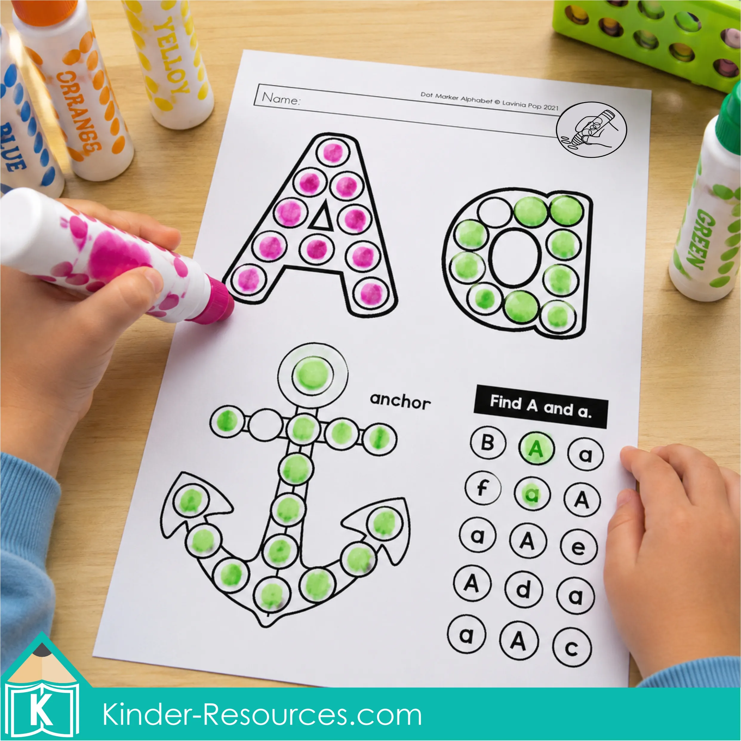 Letter A Dot Marker Activity with Bingo Dabbers Letter A dot marker alphabet worksheet with bingo dabbers and anchor beginning sound activity