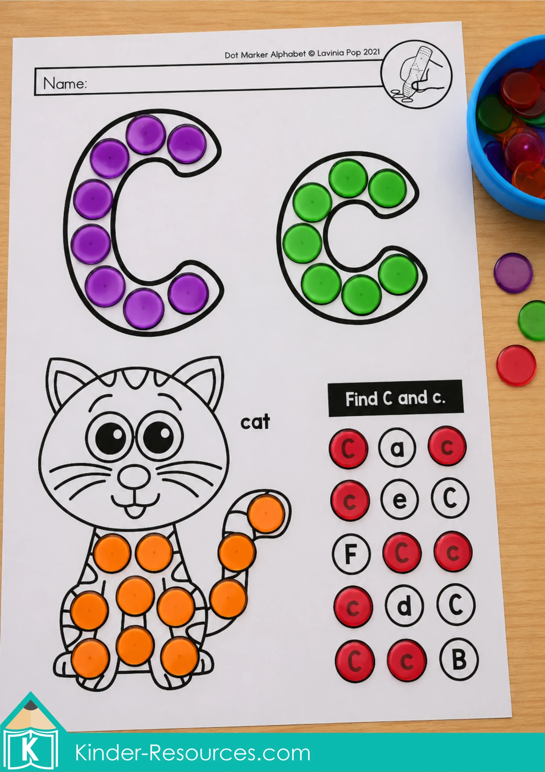 Letter C Dot Marker Activity with Counters Letter C alphabet worksheet using colorful counters for Preschool fine motor and letter recognition practice