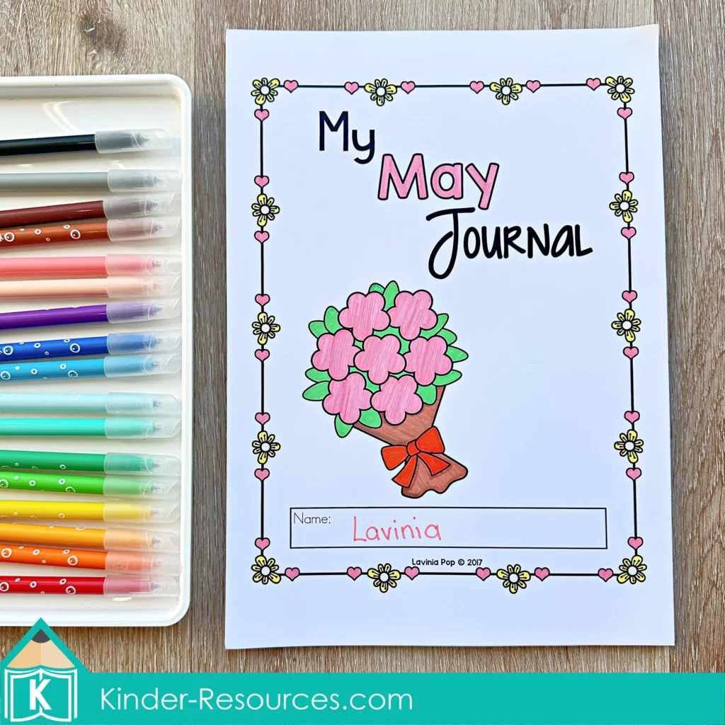 May Writing Journal Prompts cover page with flowers and title My May Journal for student writing journal