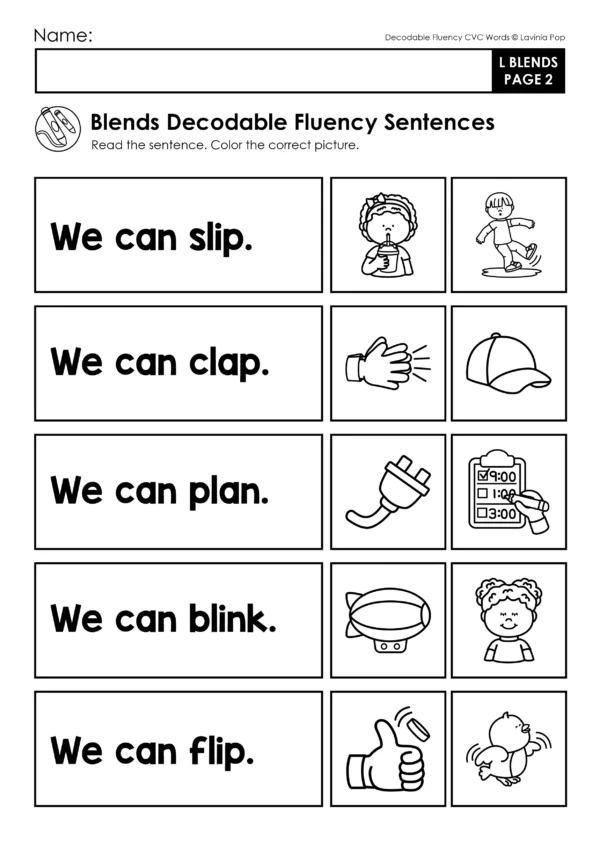 Beginning Blends Decodable Fluency Sentences