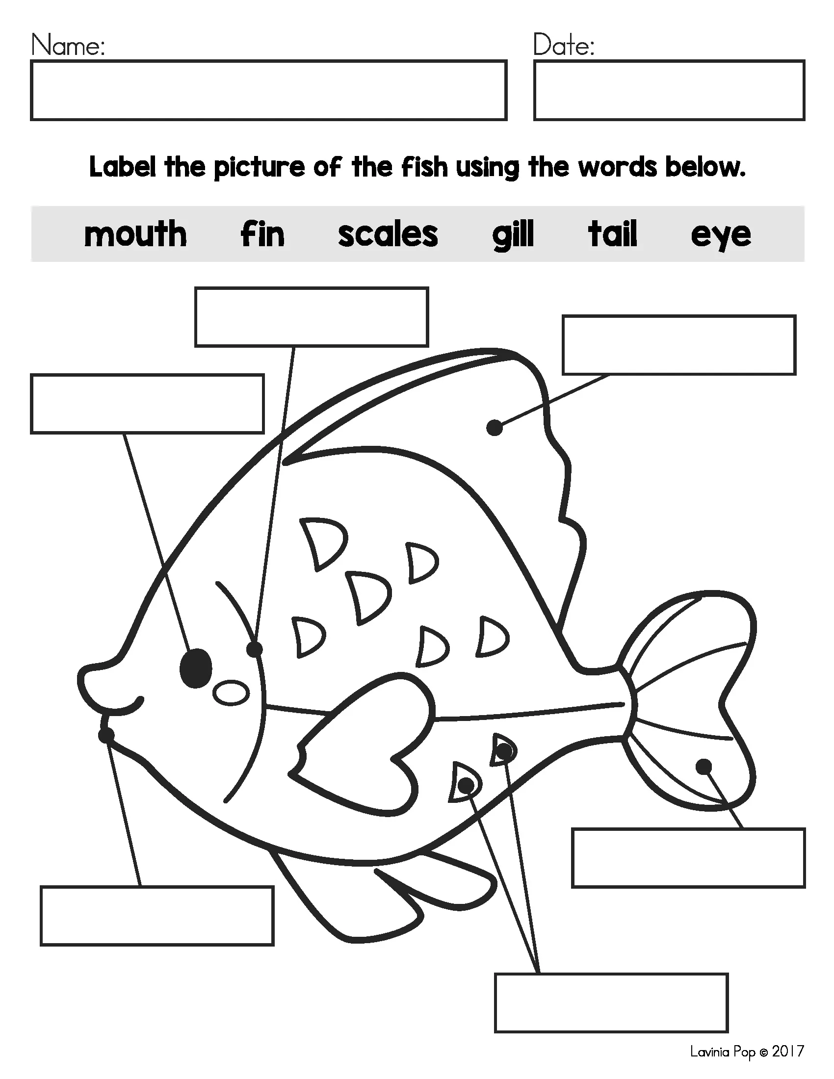 June Writing Journal Prompts Fish Labeling Activity June Writing Journal Prompts fish labeling worksheet with vocabulary words mouth, fin, scales, gill, tail, and eye for summer writing practice