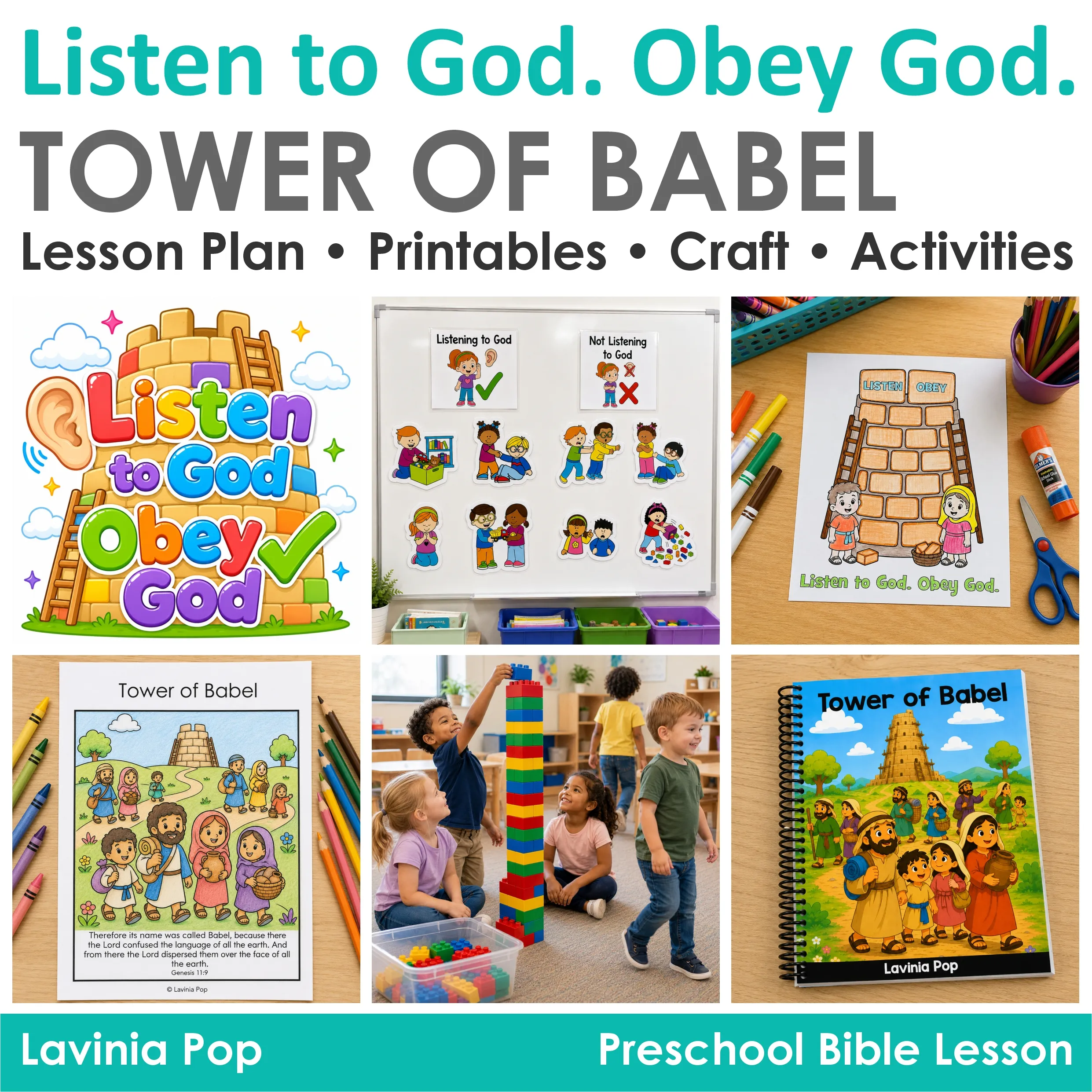 Tower of Babel Preschool Bible Lesson Printables and Craft Activities Tower of Babel preschool Bible lesson resources including booklets, crafts, sorting activities, and block building for preschool
