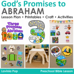 Preschool Bible lesson activities for God's promises to Abraham including crafts, sorting cards, retelling activities, and printable resources.